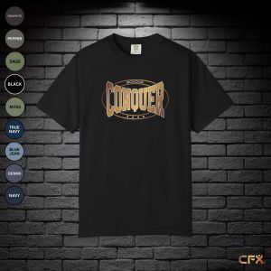Conquer Boxing Comfort Colors t-shirt in black with bold Conquer graphic