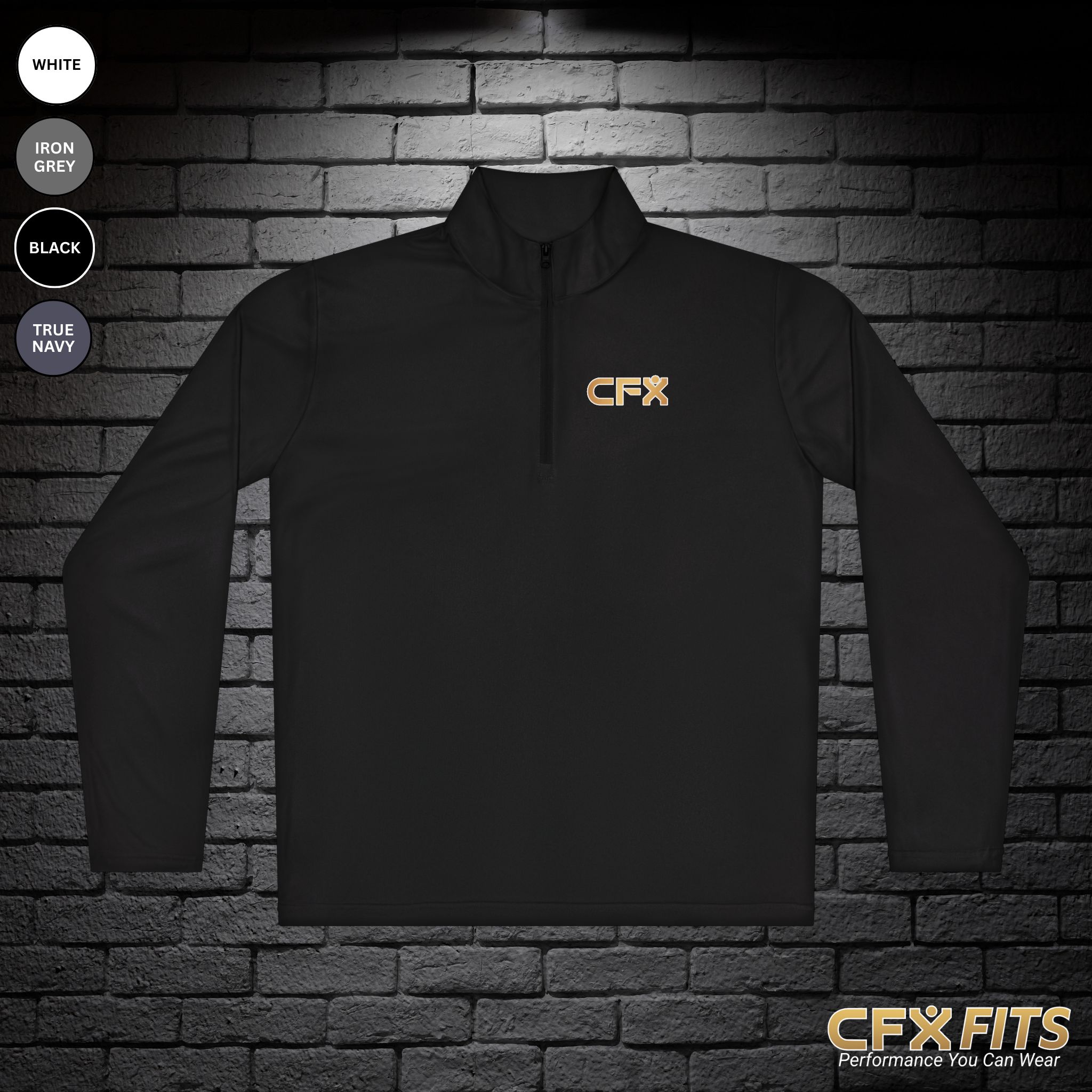 CFX Sport-Tek quarter-zip in black, performance gym layer