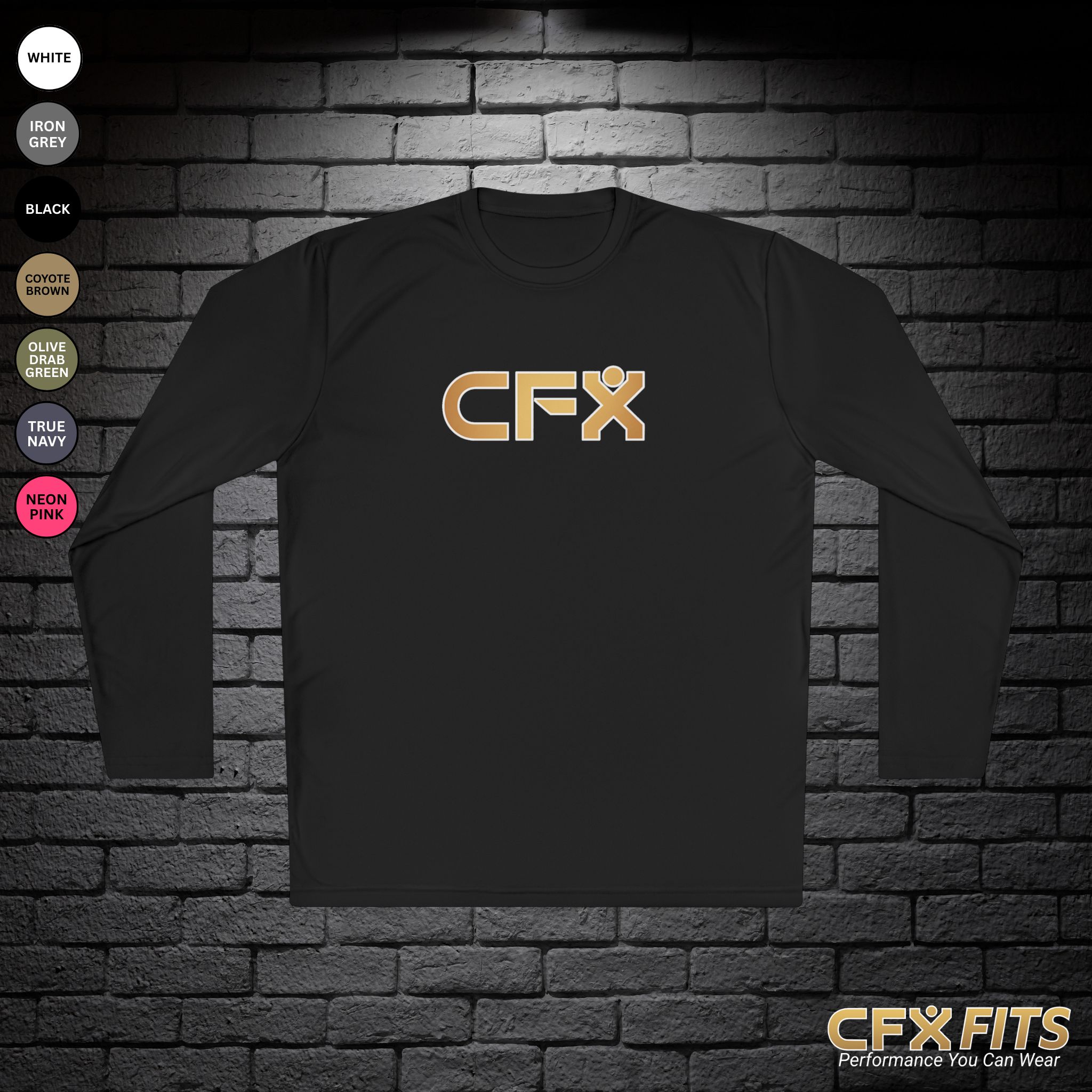 CFX Sport-Tek long sleeve performance t-shirt in black, moisture-wicking gym shirt