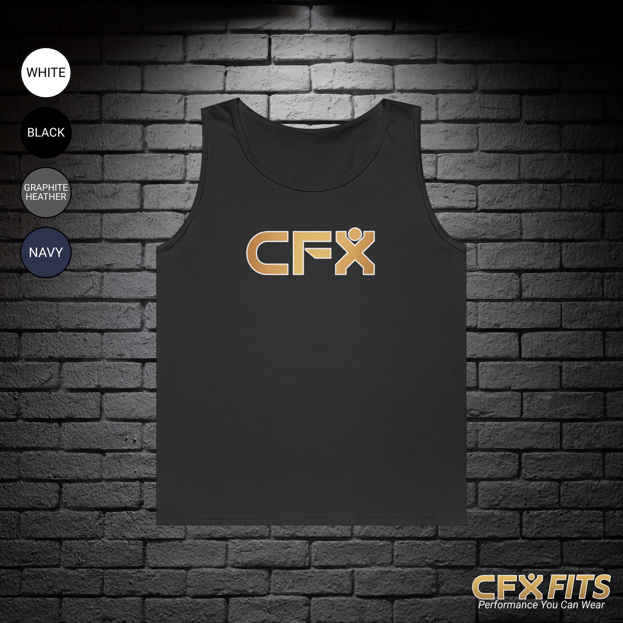 CFX Classic tank top in black, unisex gym and fitness tank
