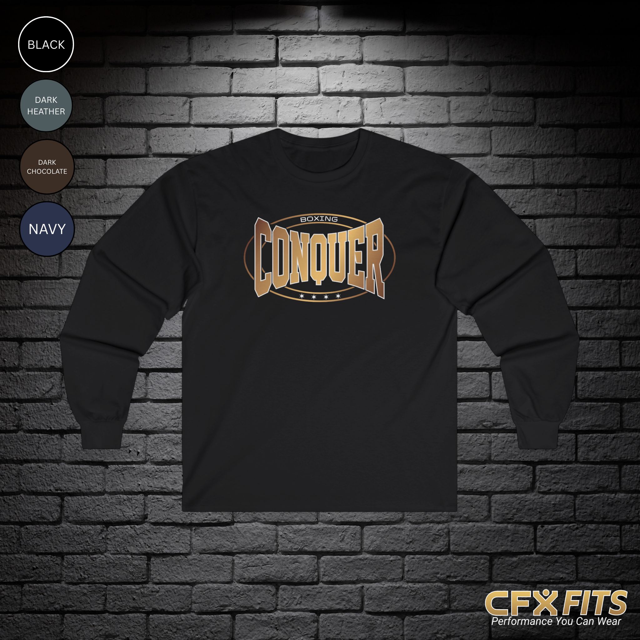 Conquer Boxing long sleeve t-shirt in black with bold Conquer graphic