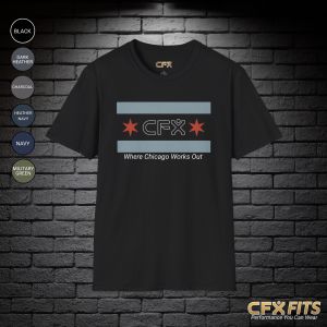 CFX Chicago flag t-shirt in black, unisex gym and fitness tee