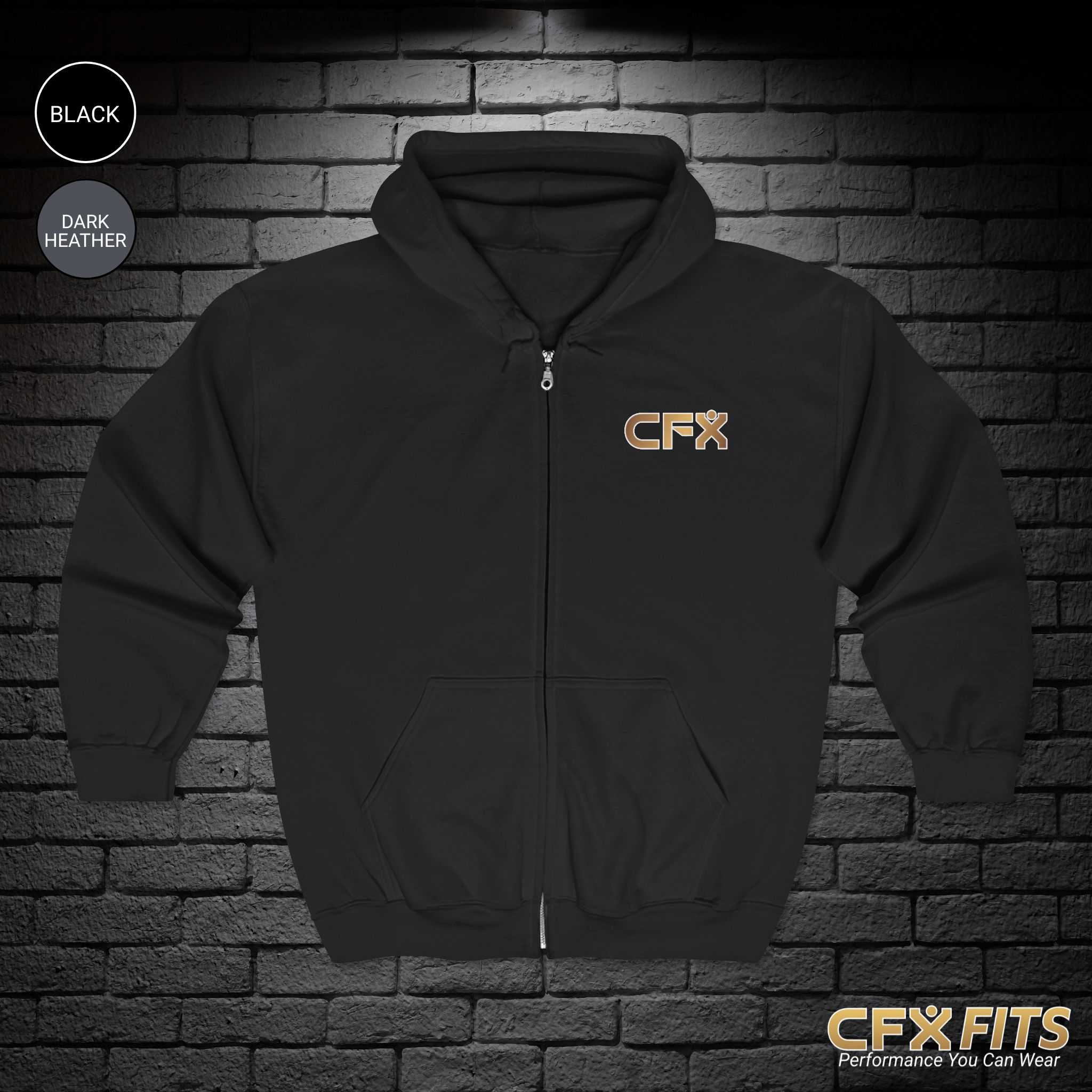 CFX Classic zip-up hoodie in black, unisex gym and fitness hoodie