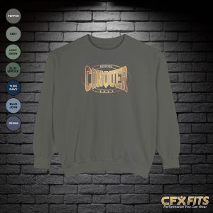 Conquer Boxing Comfort Colors crewneck sweatshirt in pepper with bold Conquer graphic