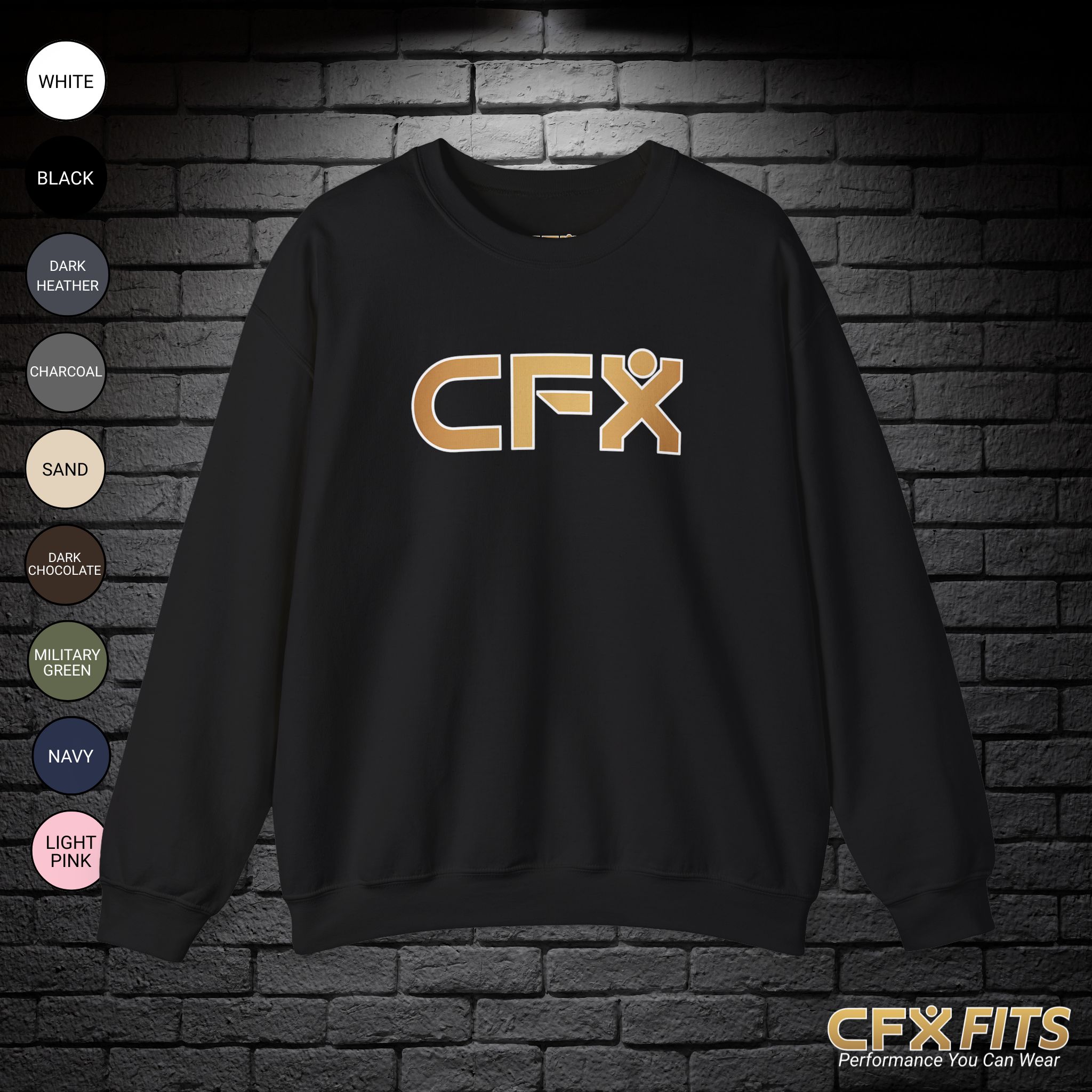 CFX Classic crewneck sweatshirt in black, unisex gym and fitness sweatshirt