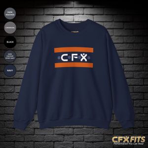 Front side of the It’s Chicago sports Gildan crewneck sweatshirt in navy.