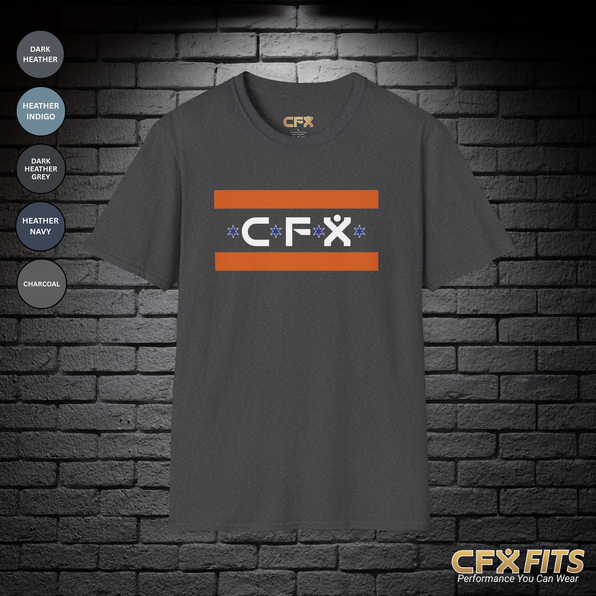 It’s Chicago sports Gildan t-shirt (front) in dark heather with Chicago-inspired design