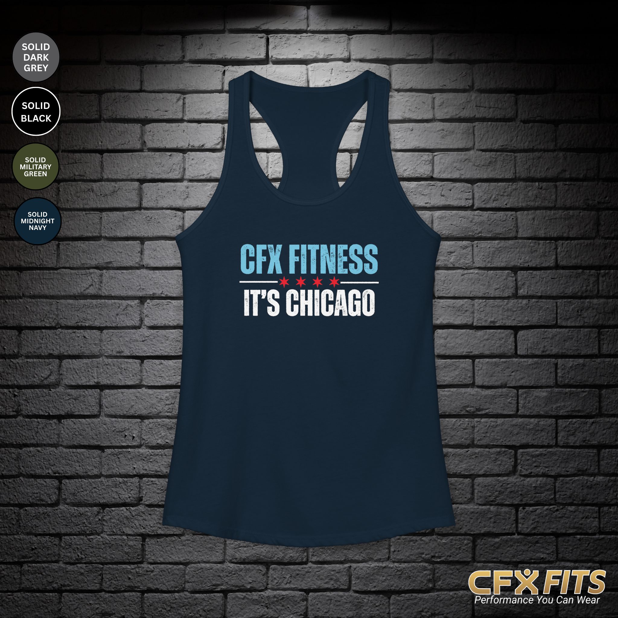 CFX It’s Chicago women’s racerback tank in solid midnight navy