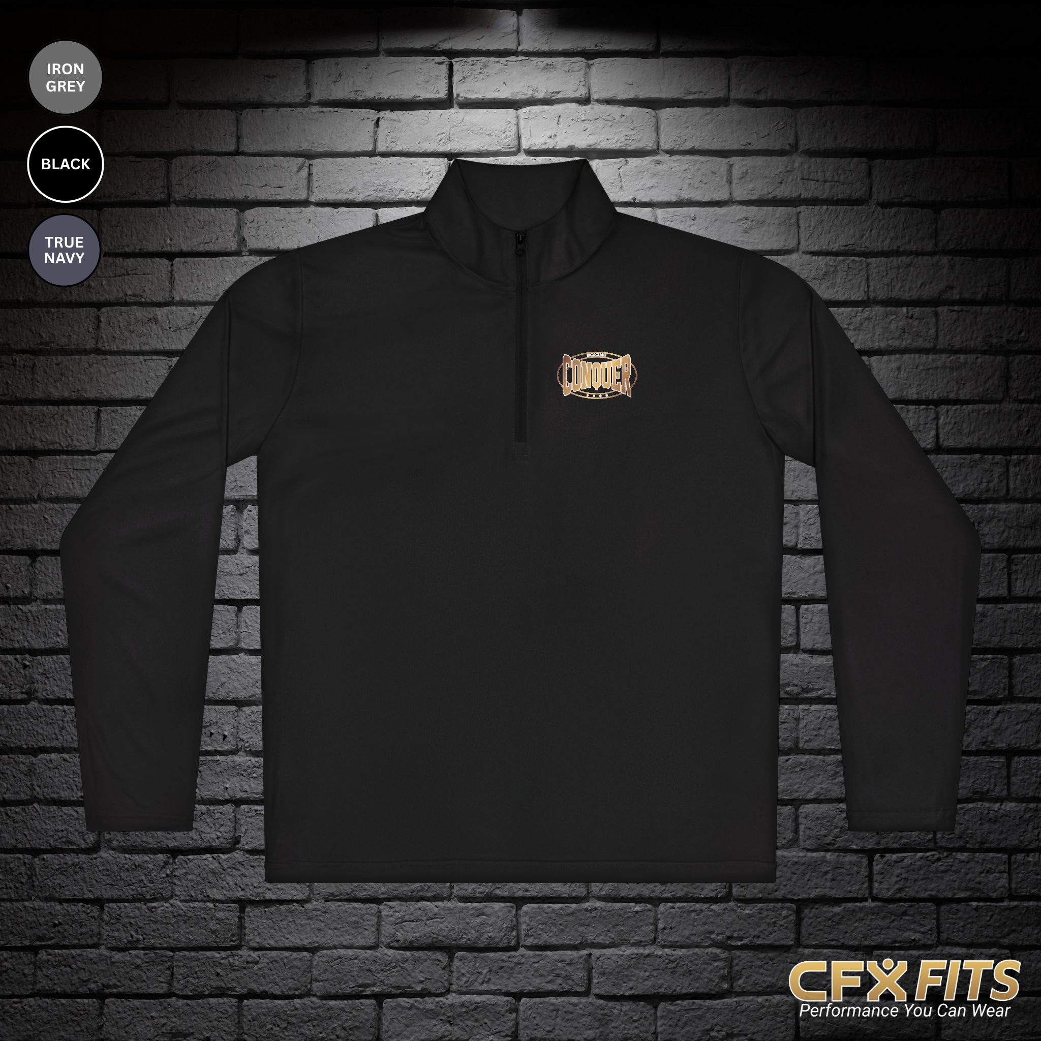 Conquer Boxing Sport-Tek quarter-zip pullover in black with Conquer Boxing logo