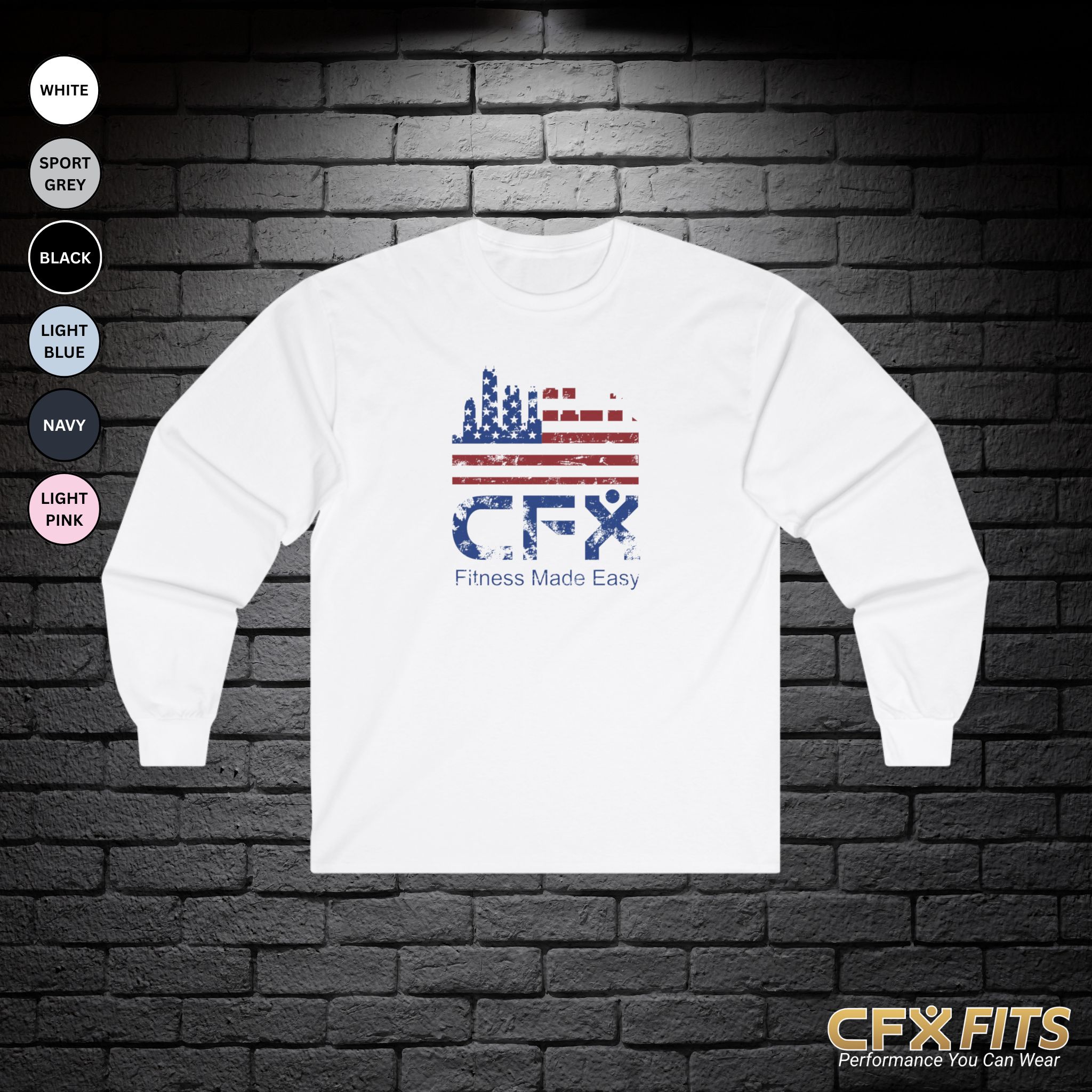 Red, White & Built in Chicago Gildan Long Sleeve T-Shirt in white – CFX Chicago fitness apparel