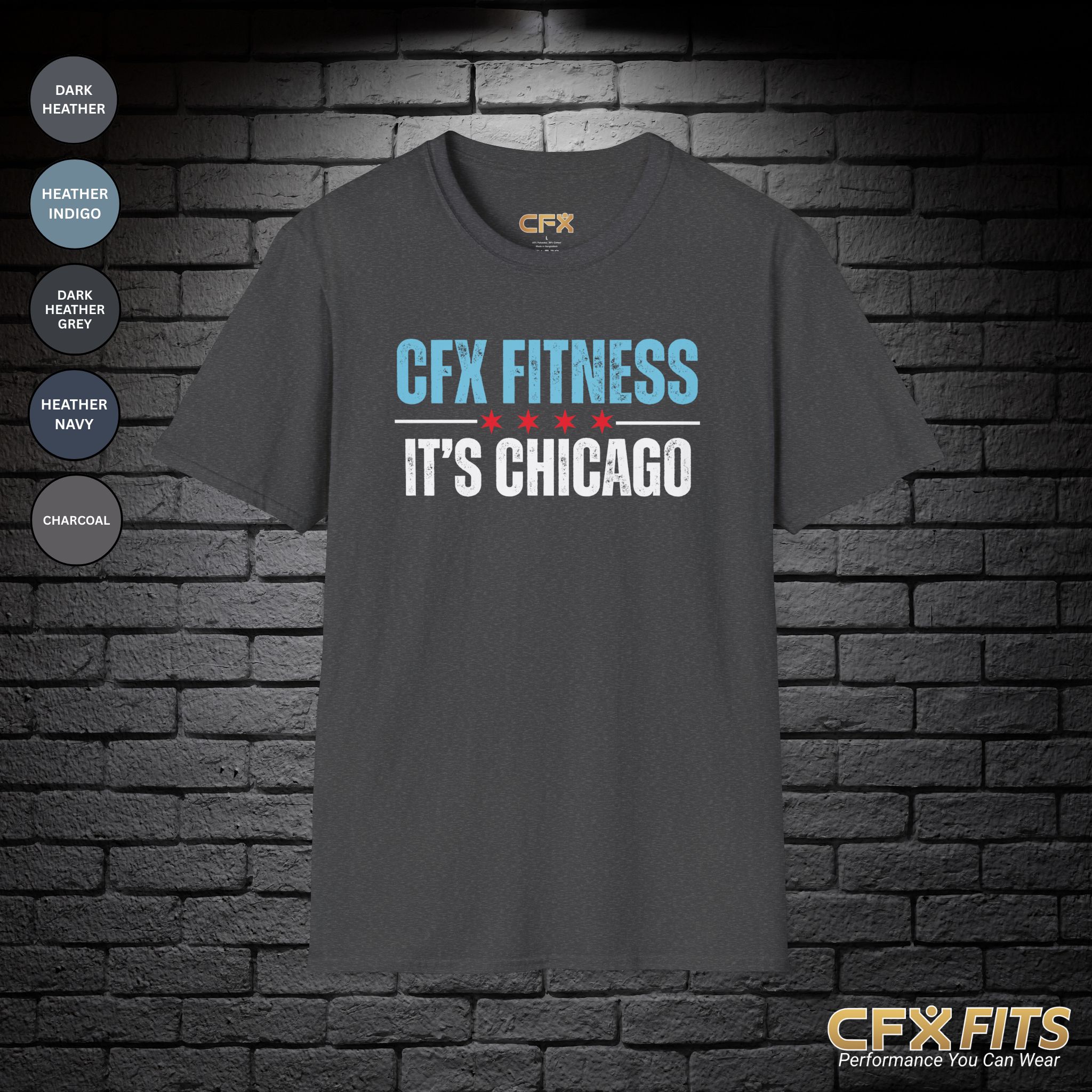 CFX It’s Chicago Gildan t-shirt in dark heather with Chicago fitness design