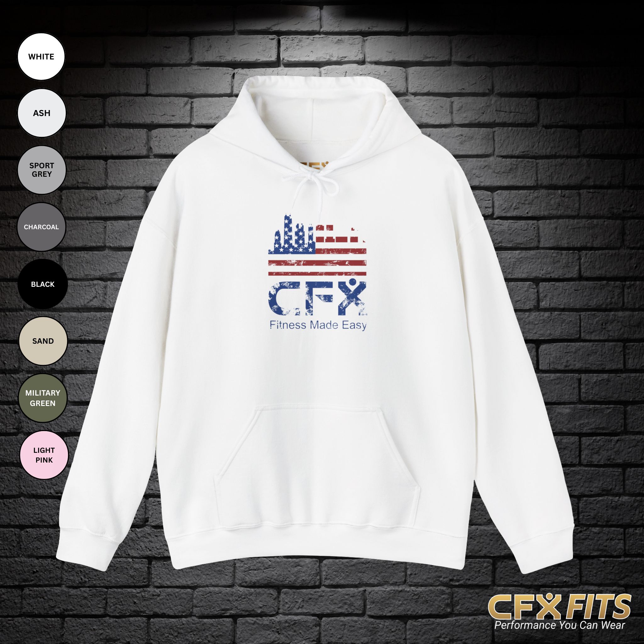 Red White & Built in Chicago Gildan hoodie in white.