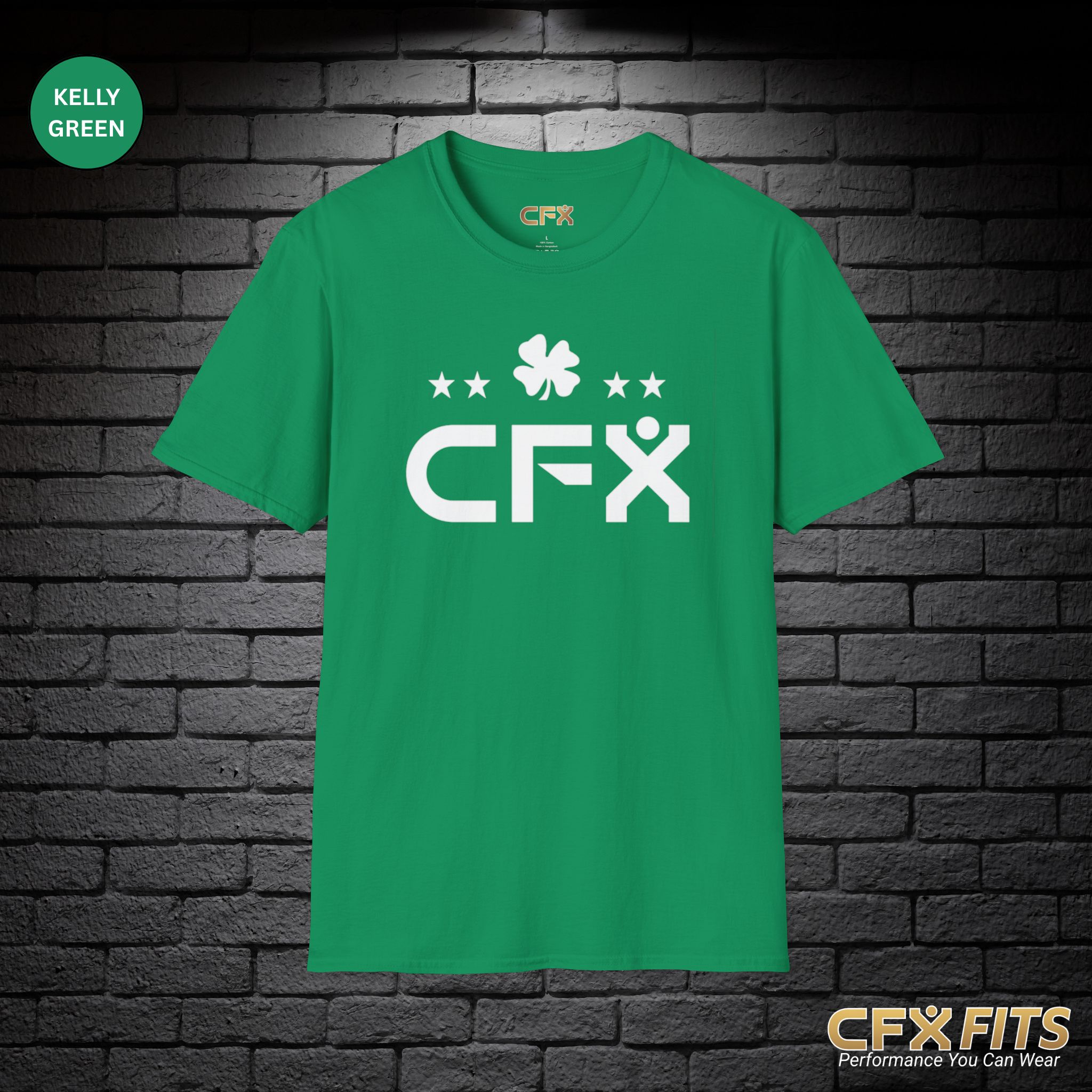Lucky CFX shirt in kelly green Gildan T-shirt with shamrock design