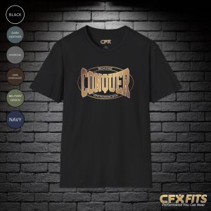 Conquer Boxing Mundelein shirt in black with Conquer Fight Club logo