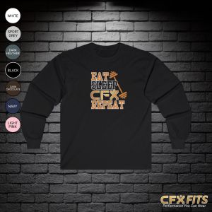Eat Sleep CFX Repeat long sleeve on black Gildan shirt