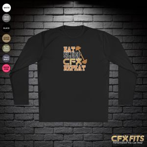 Eat Sleep CFX Repeat long sleeve on black Sport-Tek shirt