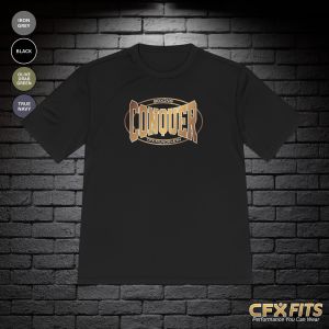 onquer Mundelein performance shirt with Conquer Boxing logo on black Sport-Tek T-shirt