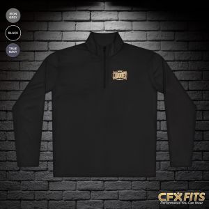 Conquer Crest Hill quarter zip with Conquer Boxing logo on a black Sport-Tek pullover
