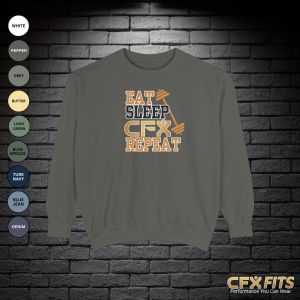 Eat Sleep CFX Repeat crewneck on pepper Comfort Colors sweatshirt