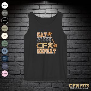 Eat Sleep CFX Repeat tank on black Comfort Colors tank top