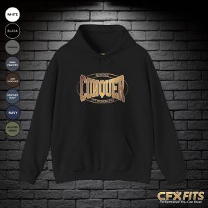 Conquer Boxing Mundelein hoodie with Conquer Fight Club logo on black Gildan sweatshirt