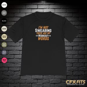 Workout Words T-shirt with funny fitness quote on black Sport-Tek shirt