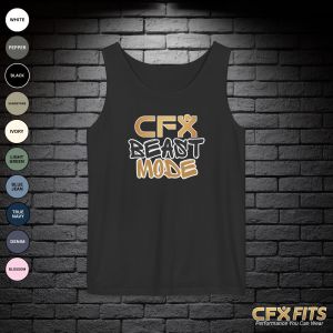 CFX Beast Mode tank top with bold fitness graphic on black Comfort Colors tank